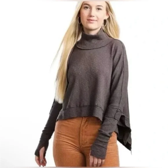 Free People We The Free Moon Daisy Thermal Pullover Horseshoe Large Sweater - Picture 2 of 12